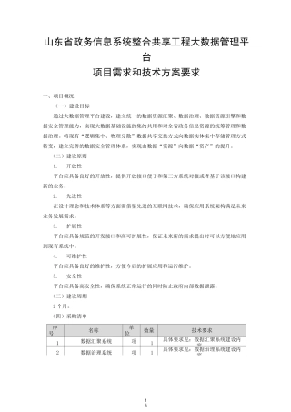 山东政务信息系统整合共享工程大数据管理平台