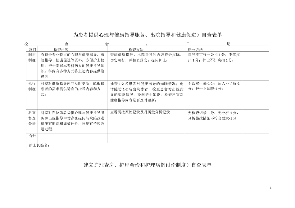 优质护理服务自查表单_第1页