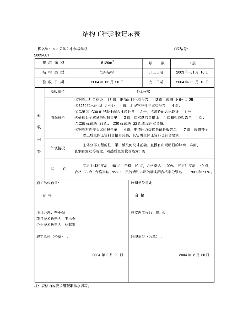结构工程验收记录表_第1页