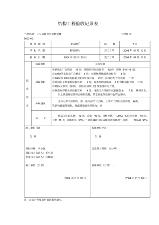 结构工程验收记录表
