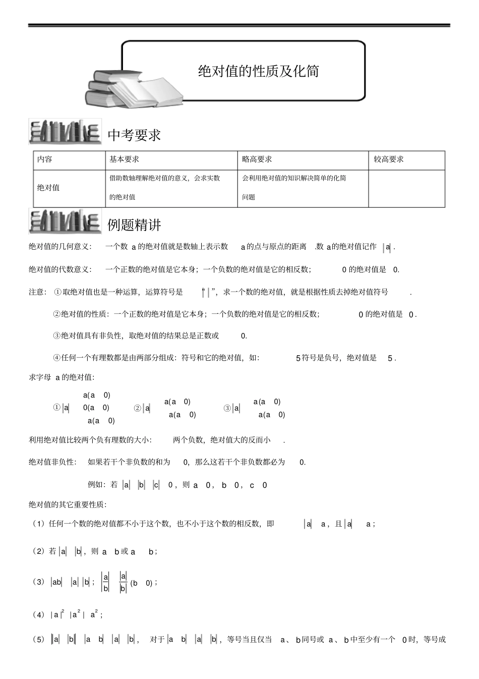 绝对值的性质及化简题库学生版_第1页