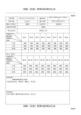 绝缘摇测记录表格模板