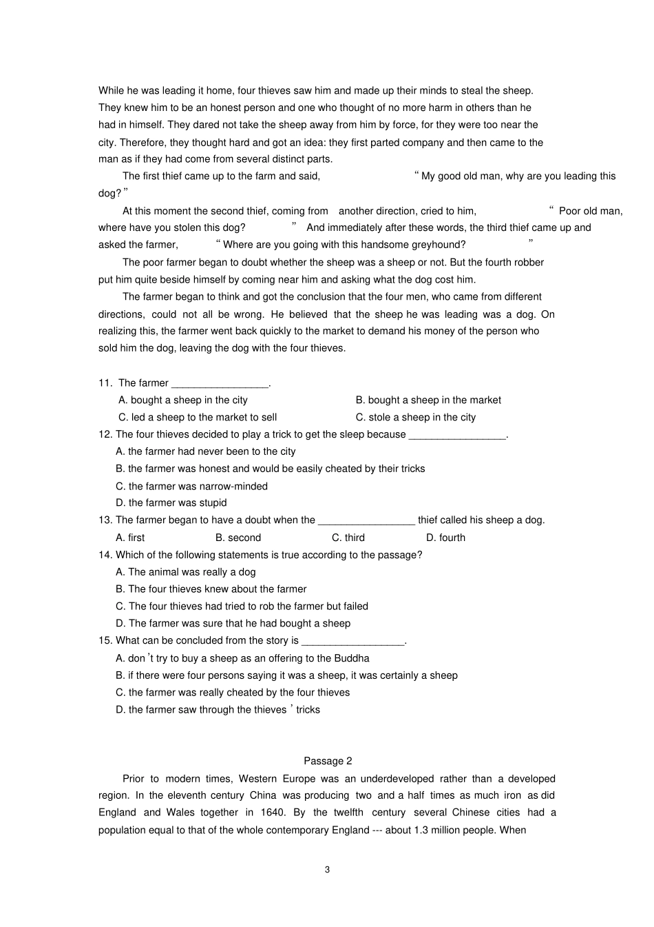 统考大学英语B模拟试题_第3页