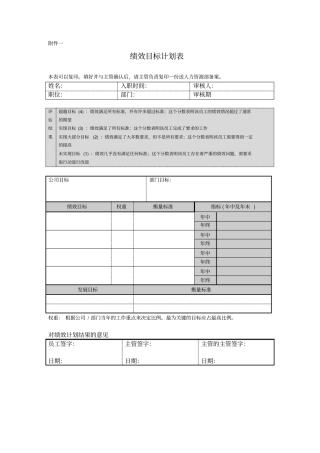 绩效目标计划表