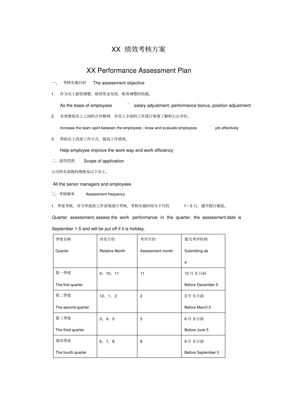 绩效考核方案-中英双语_第1页