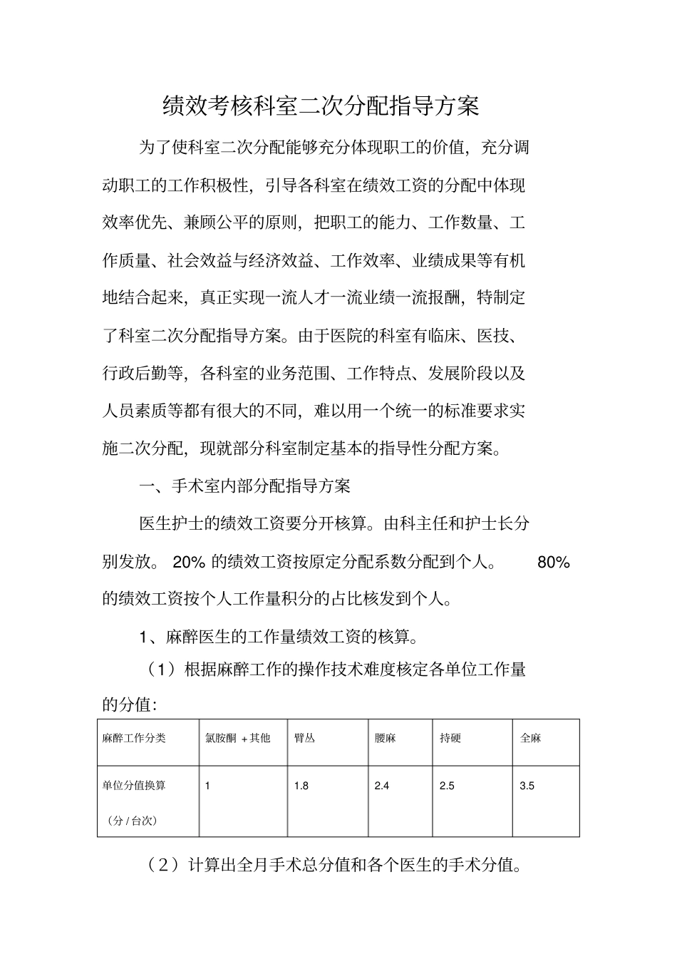 绩效考核科室二次分配指导方案_第1页
