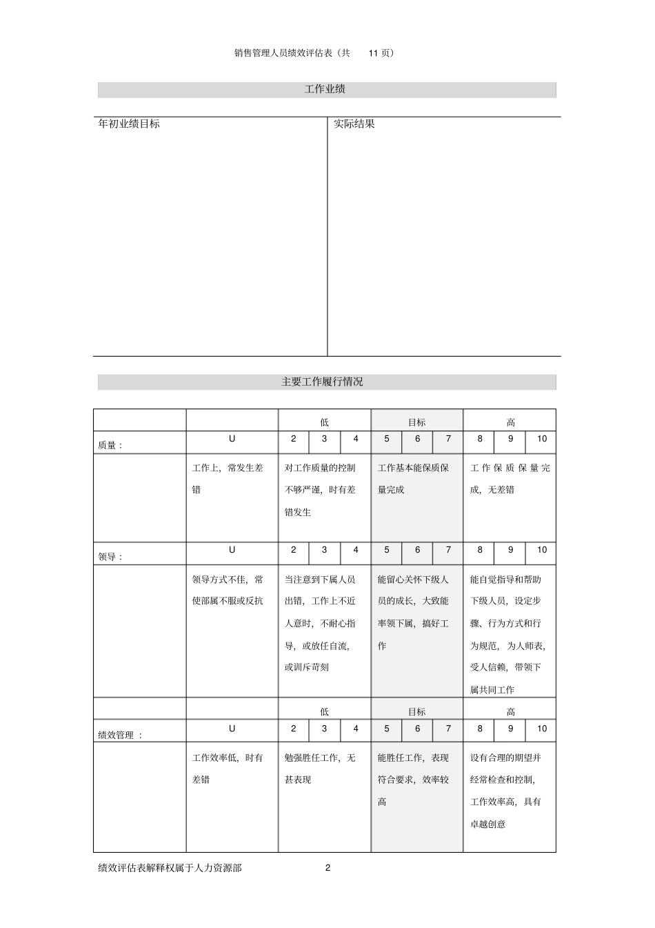 绩效评价表销售经理精_第2页