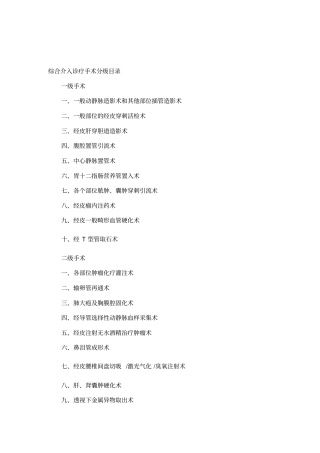 综合介入诊疗手术分级目录