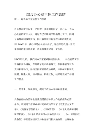 综合办公室主任工作总结