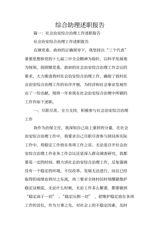 综合助理述职报告