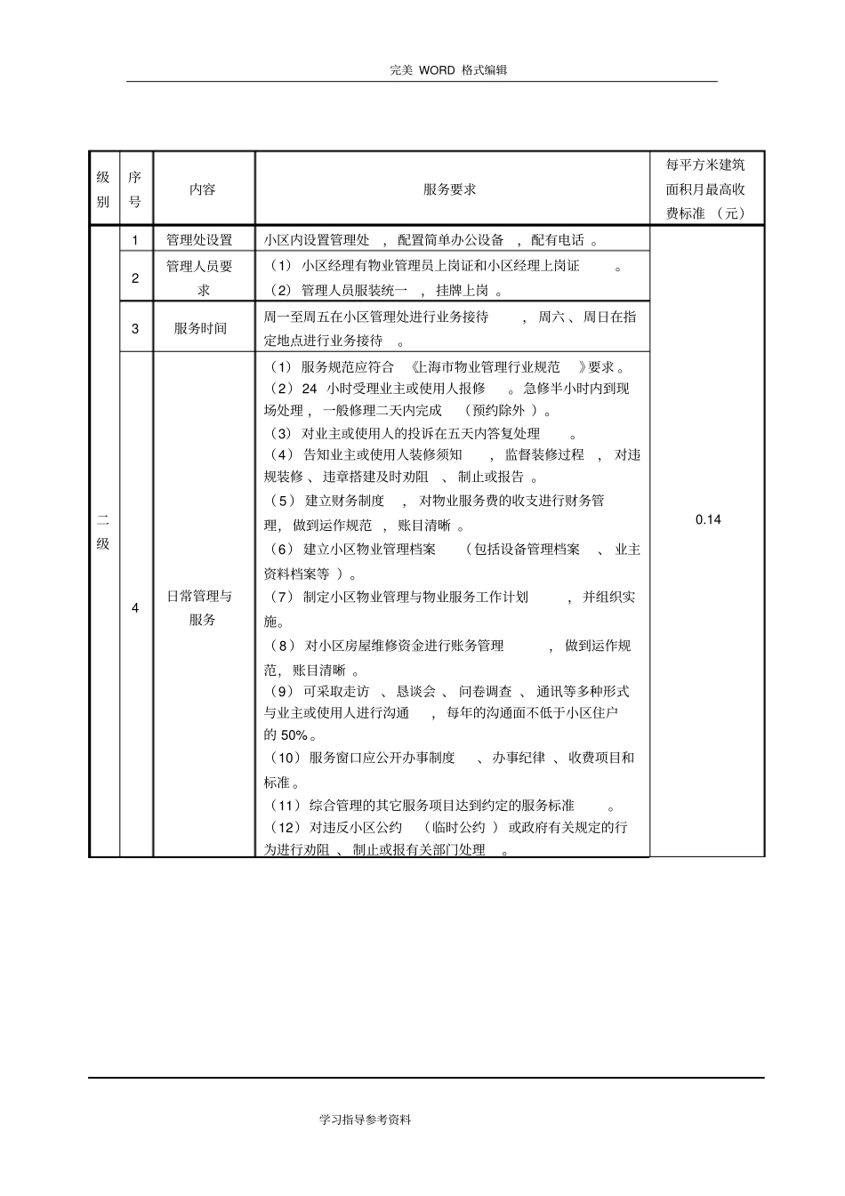 综合管理服务标准和收费标准表格_第2页