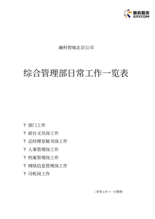综合管理部日常工作总表