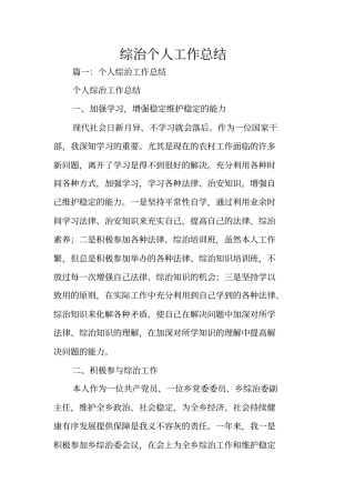 综治个人工作总结