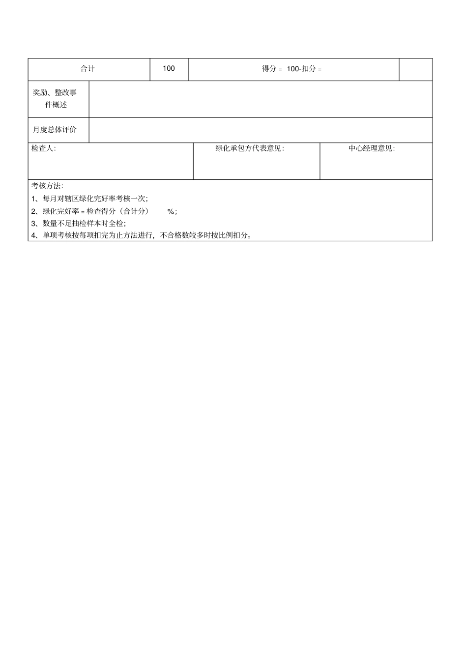 绿化养护工作月考核表示范文本_第2页
