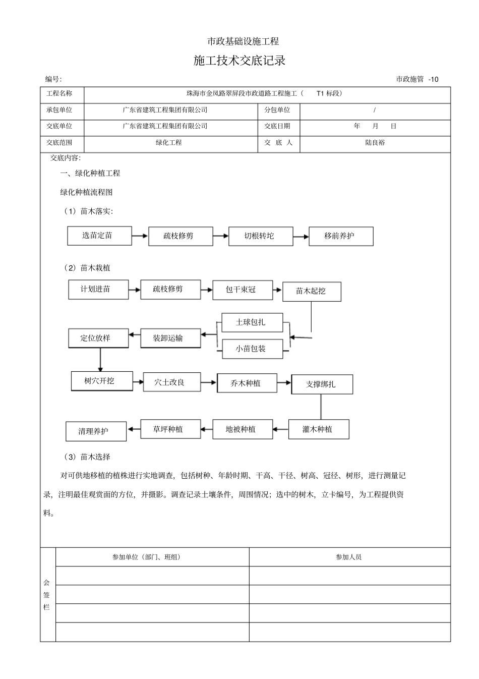 绿化工程施工技术交底记录_第1页