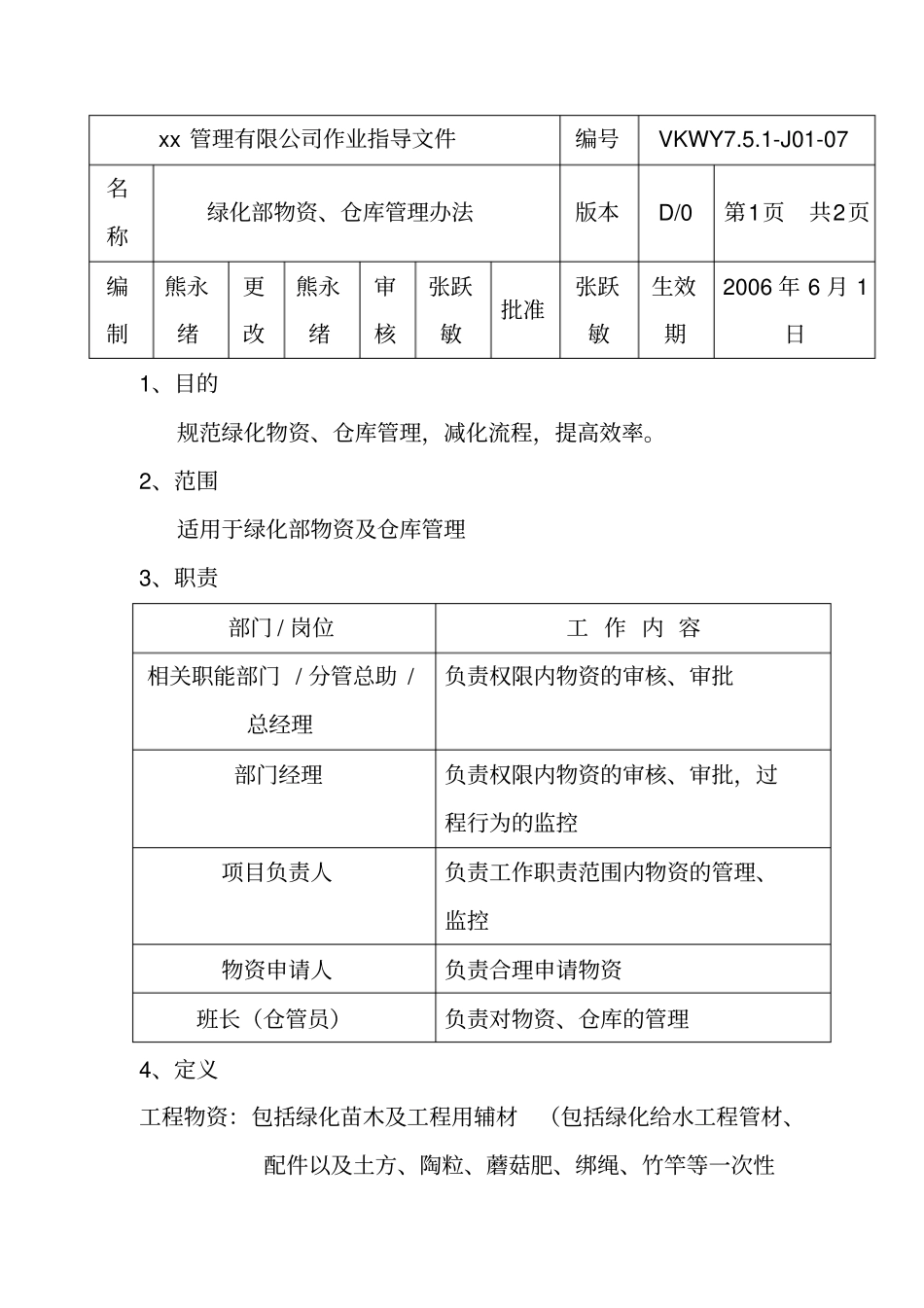 绿化部物资仓库管理制度_第1页