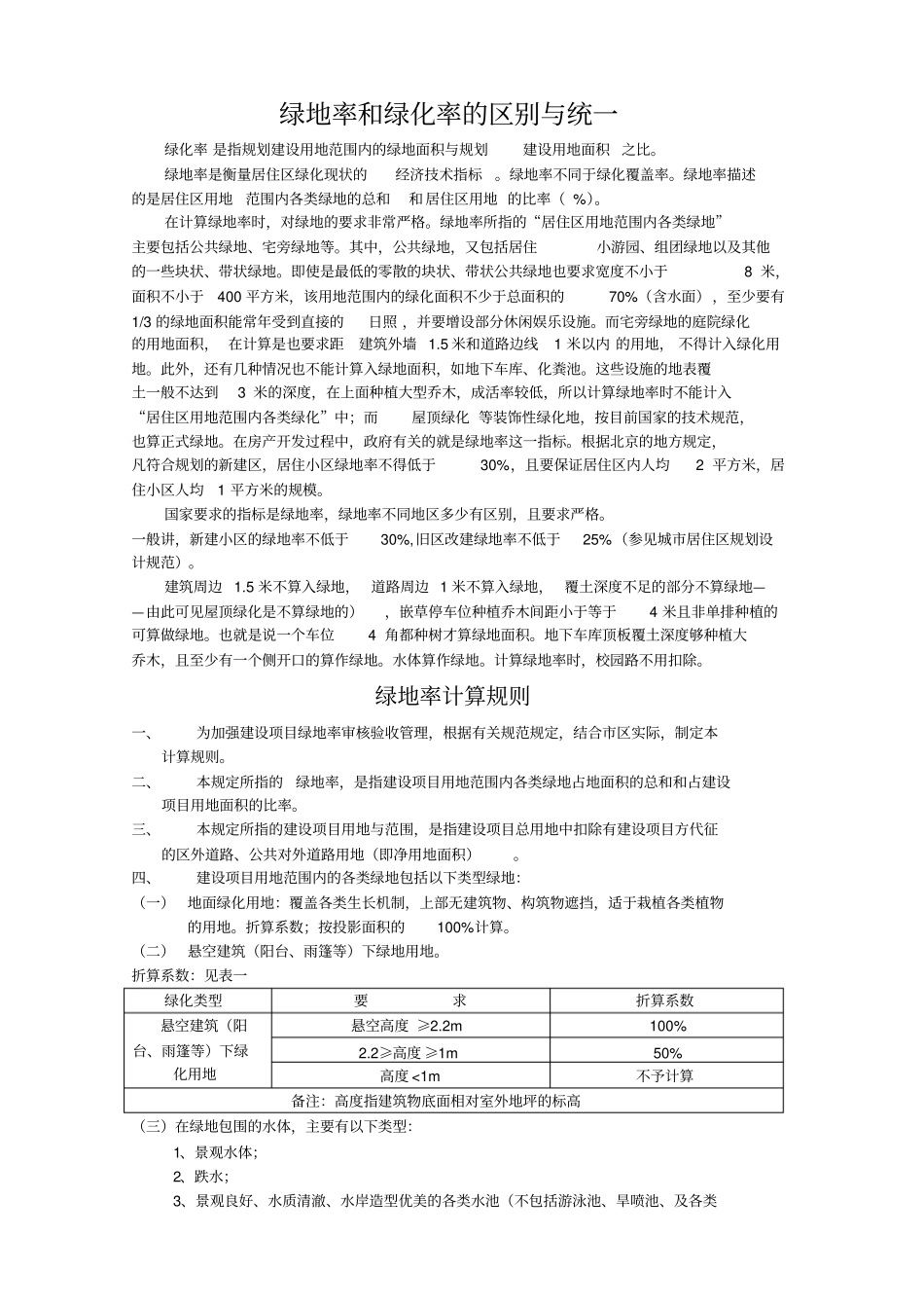 绿地率和绿化率含计算规则_第1页