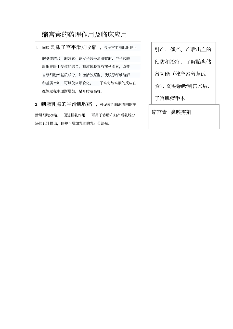 缩宫素的药理作用及临床应用_第1页