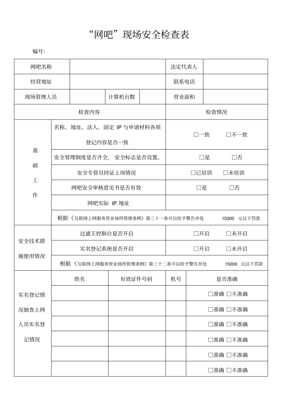 网吧现场安全检查表_第1页