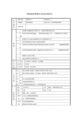 网管监控管理专员岗位说明书