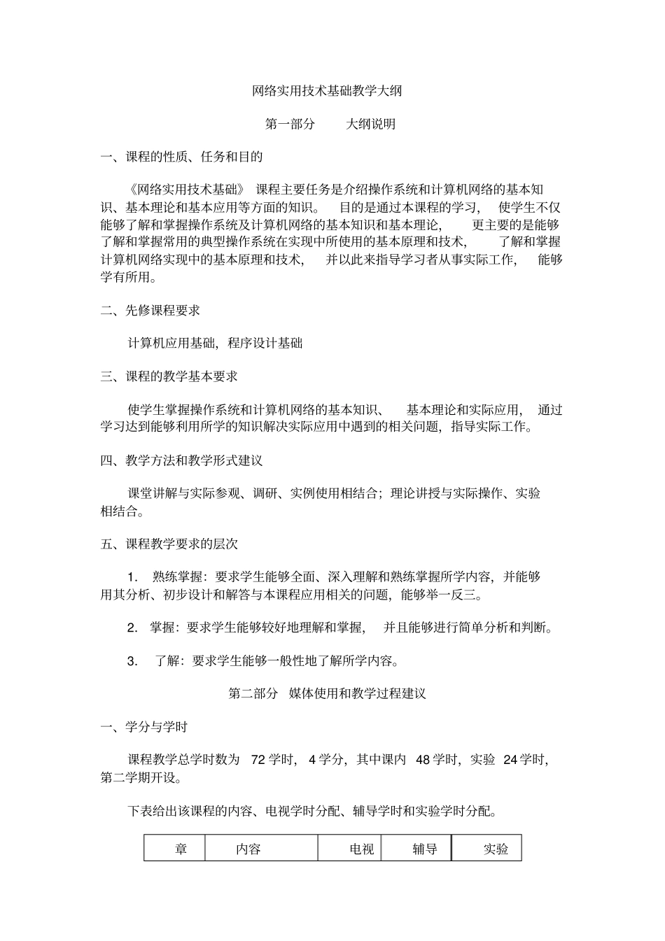 网络实用技术基础教学大纲精编_第1页