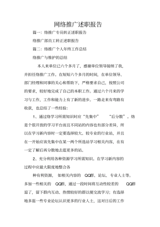 网络推广述职报告