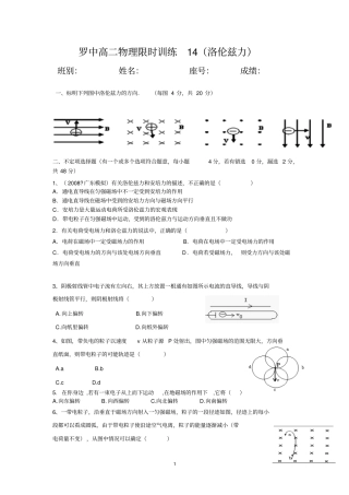罗定中学高二物理限时训练洛伦兹力汇总