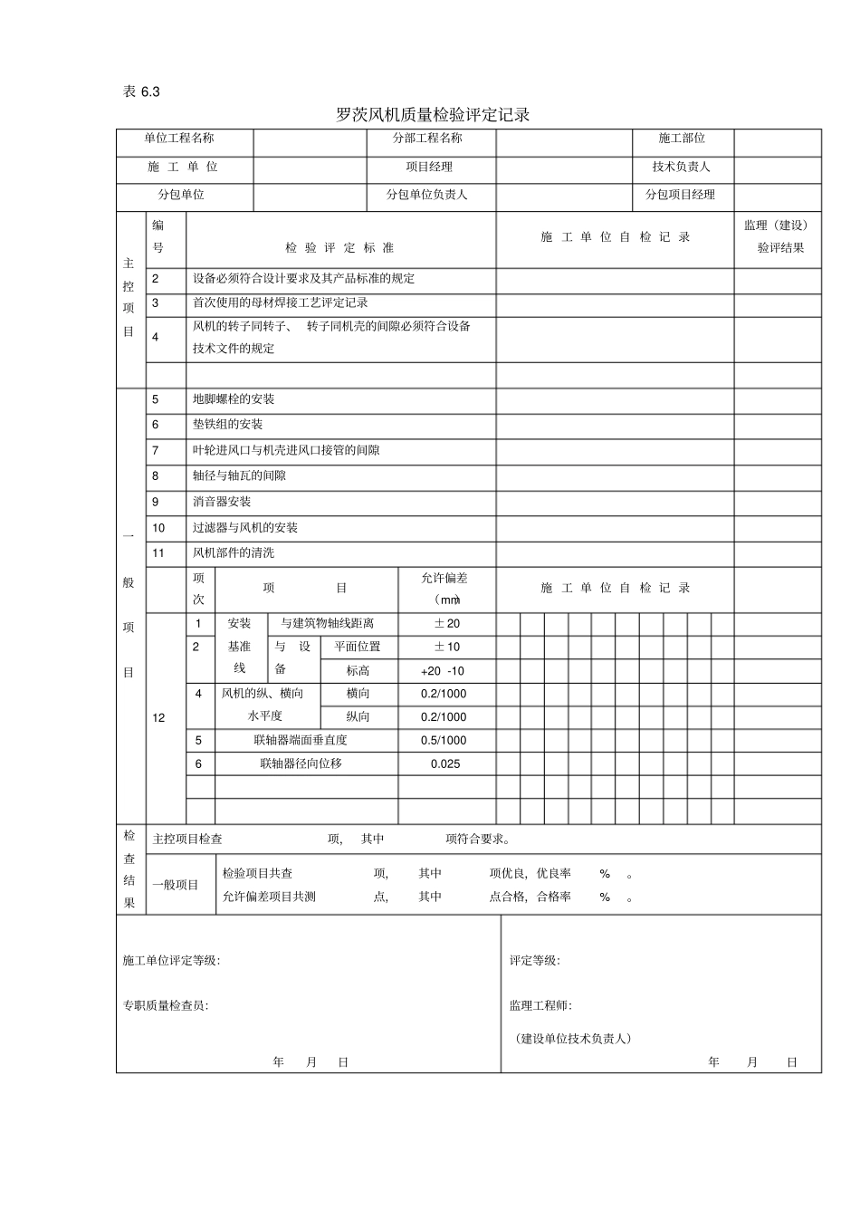 罗茨风机质量检验评定记录_第1页