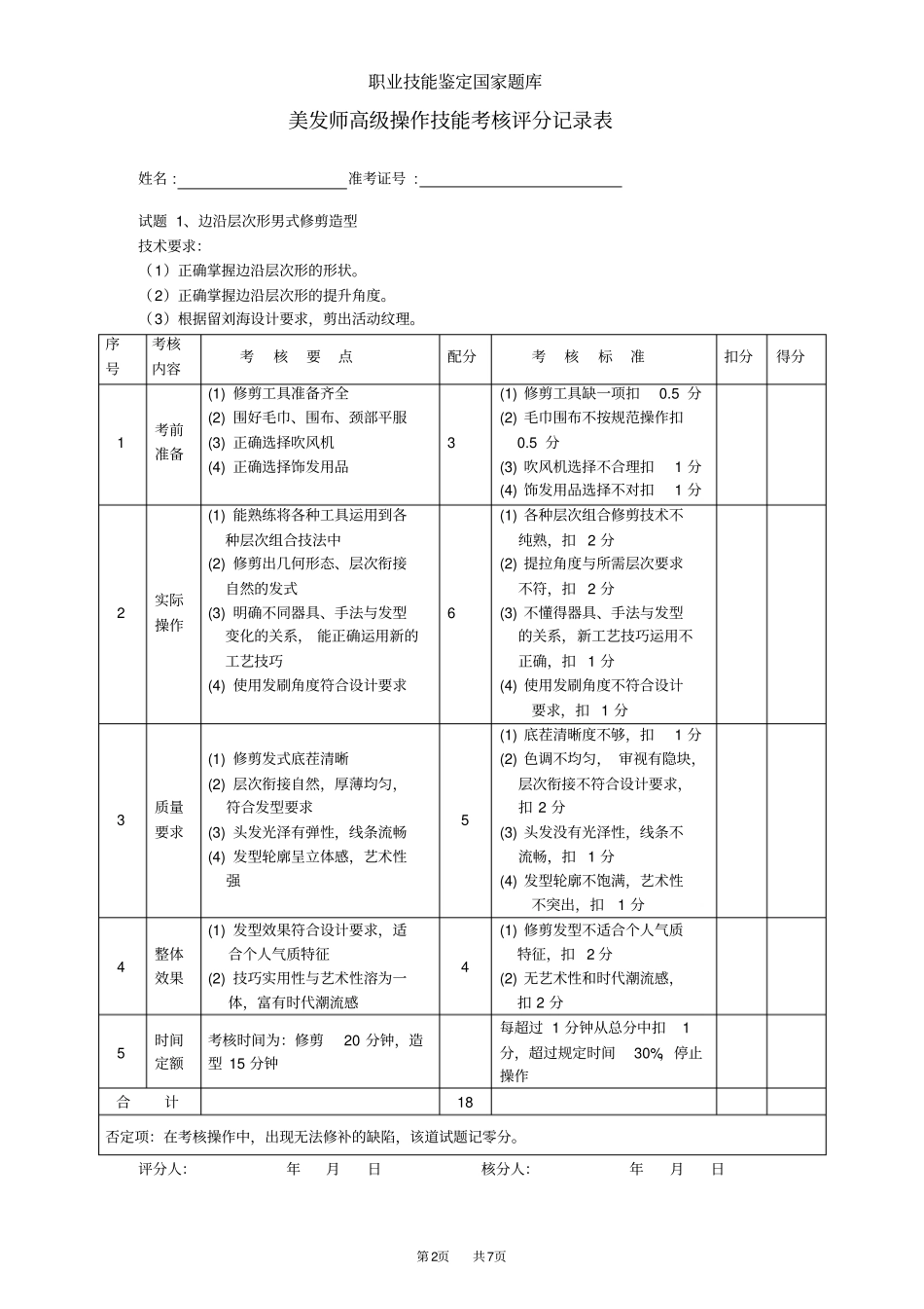 美发师高级评分记录表_第2页