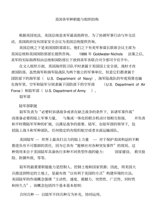美国各军种职能与组织结构