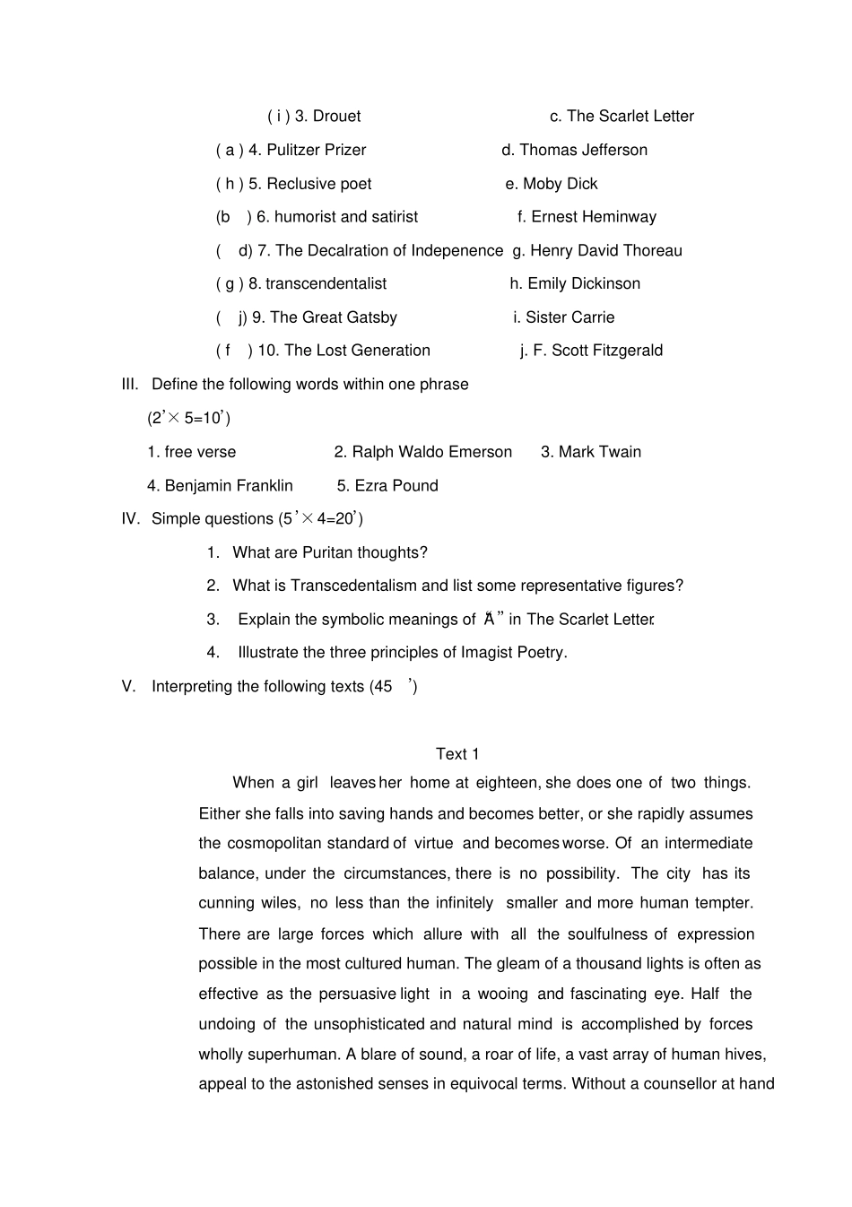 美国文学选读试题_第3页