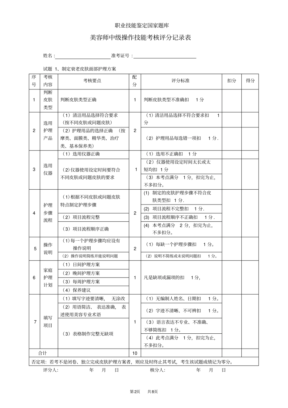 美容师中级评分记录表_第2页
