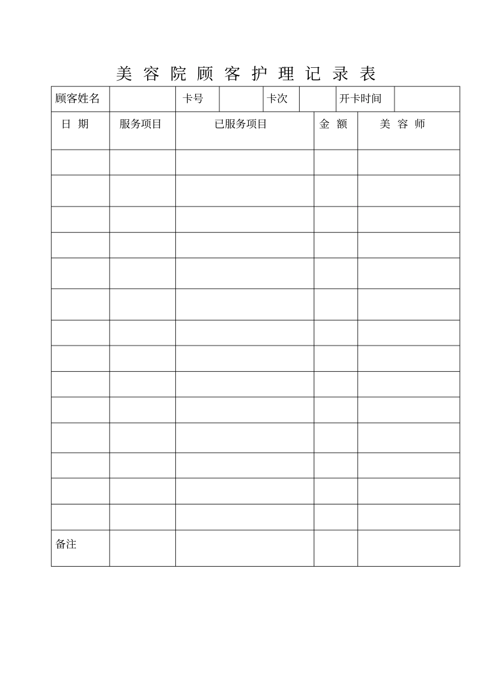 美容院顾客护理记录表_第1页