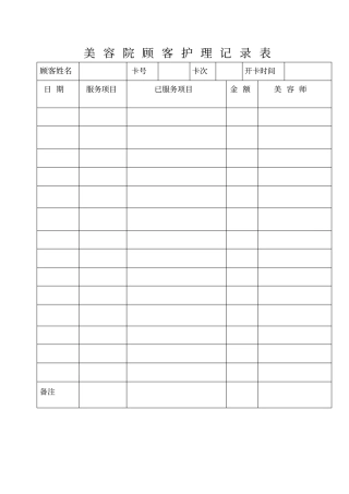 美容院顾客护理记录表