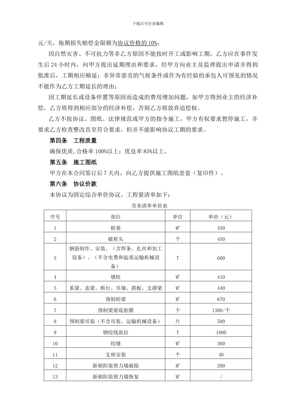 桥梁工程施工劳务分包合同_第2页