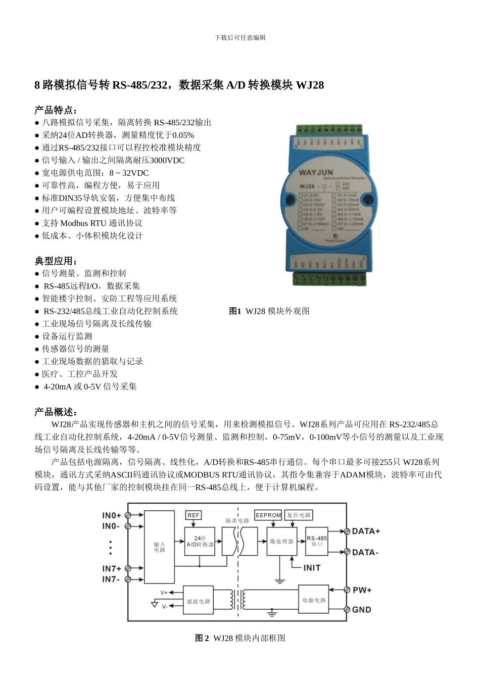 模拟信号转RS485-多通道采集-支持modbus通讯协议_第1页