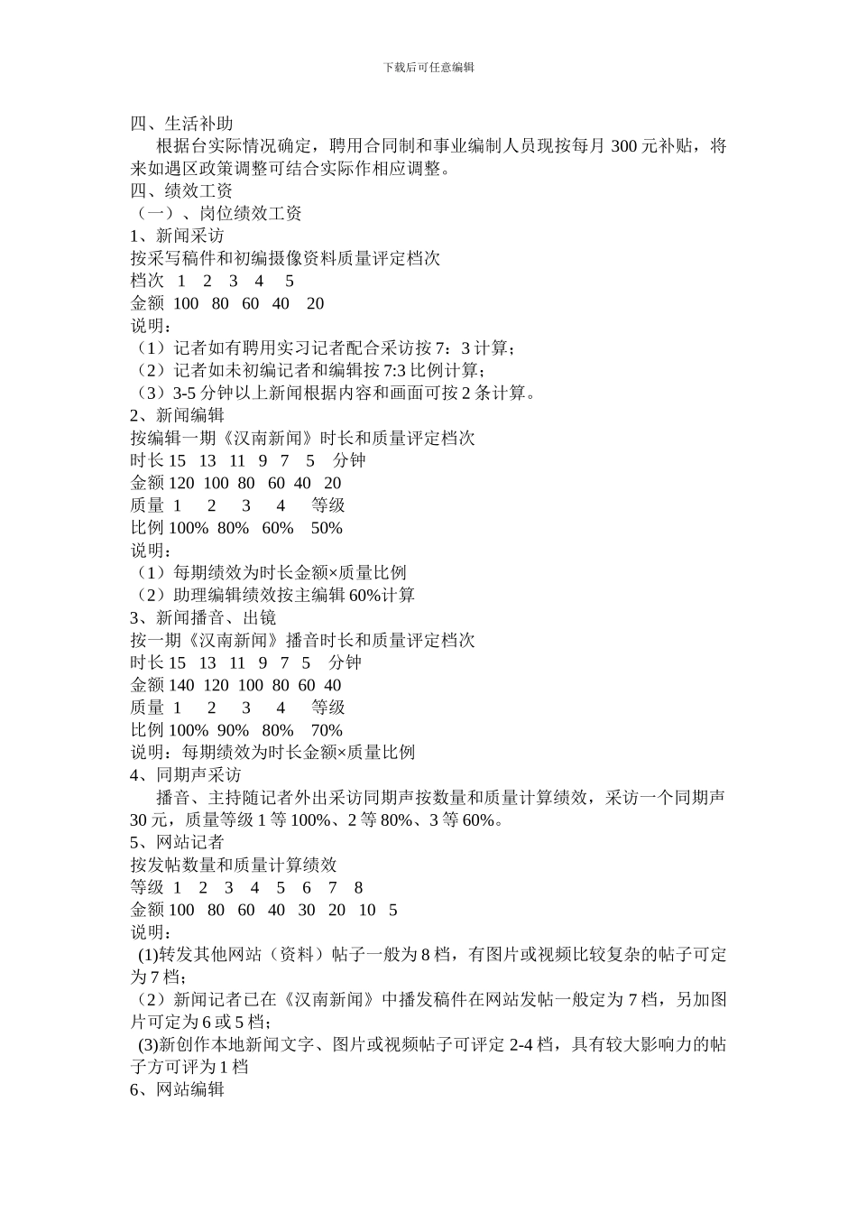 汉南电视台合同制人员岗位绩效工资方案_第2页