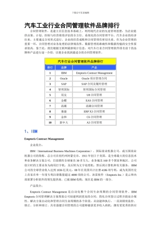 汽车工业行业合同管理软件品牌排行