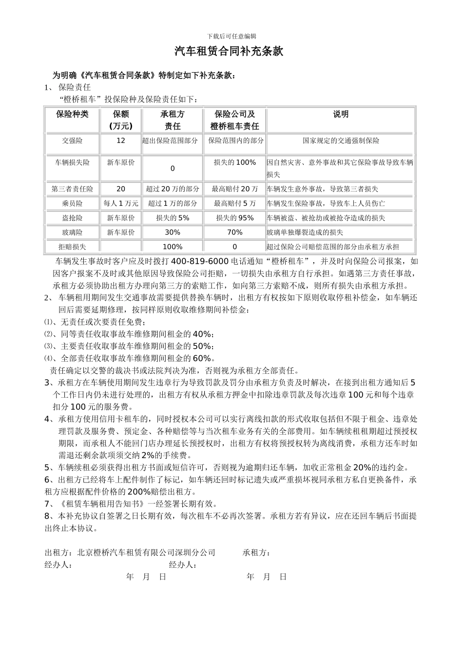 汽车租赁合同补充条款_第1页