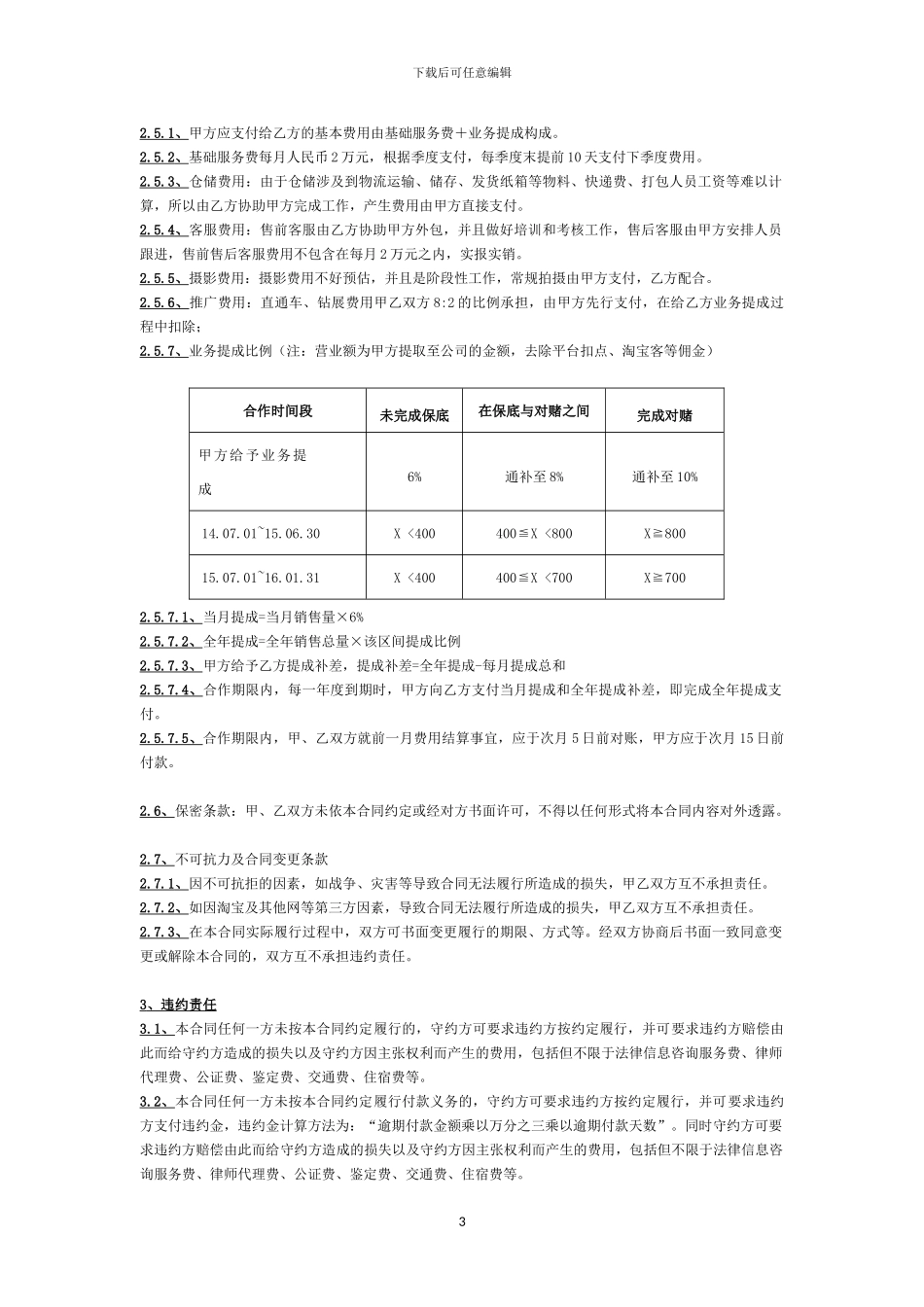 淘宝、天猫、京东等网络销售电商代运营合同法务范本_第3页