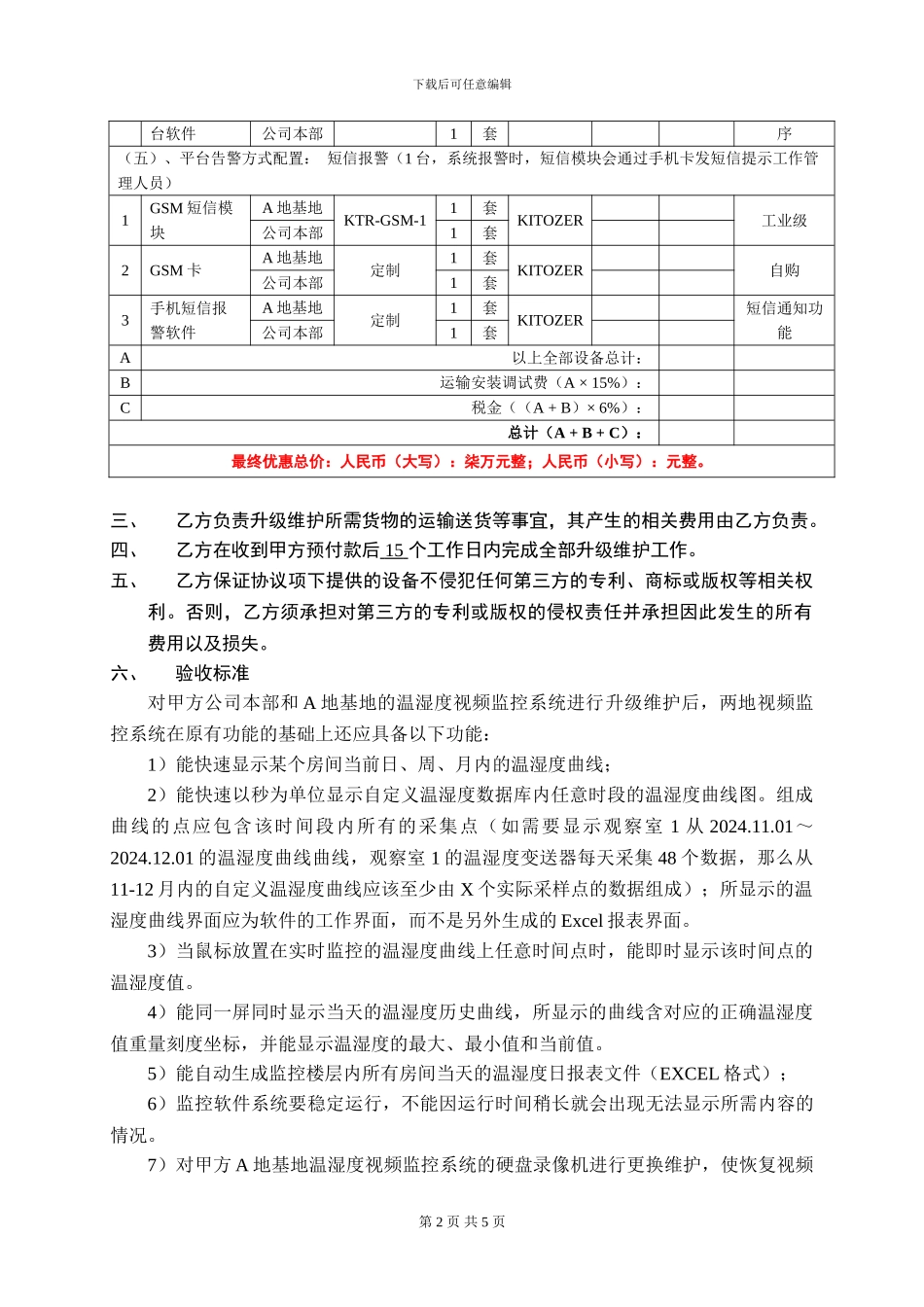 温湿度视频监控系统清单及升级维护协议_第2页