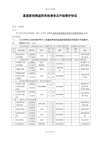 温湿度视频监控系统清单及升级维护协议