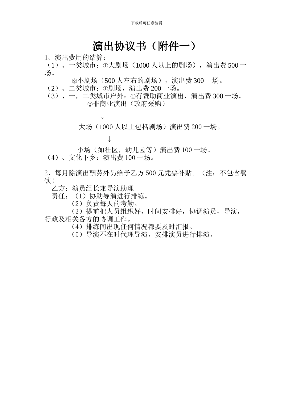 演出协议书-附件一_第1页