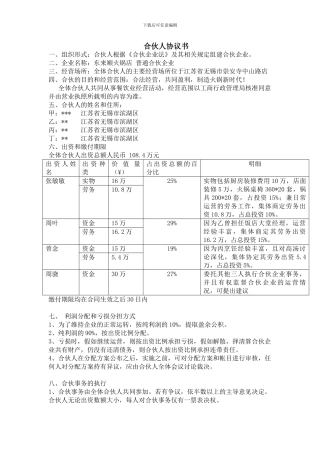 火锅店合伙人协议书