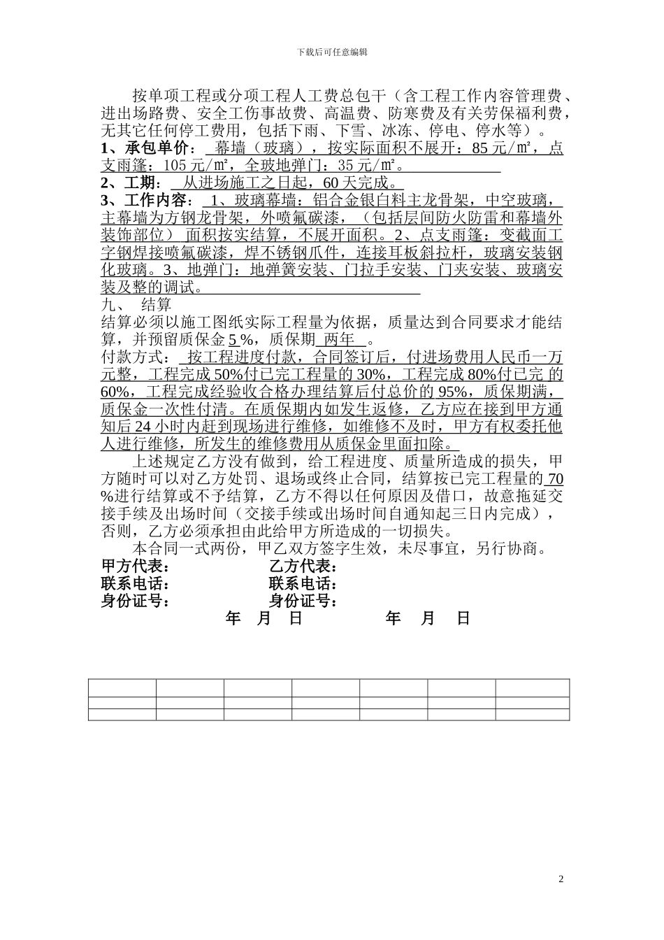 玻璃幕墙劳务施工合同_第2页