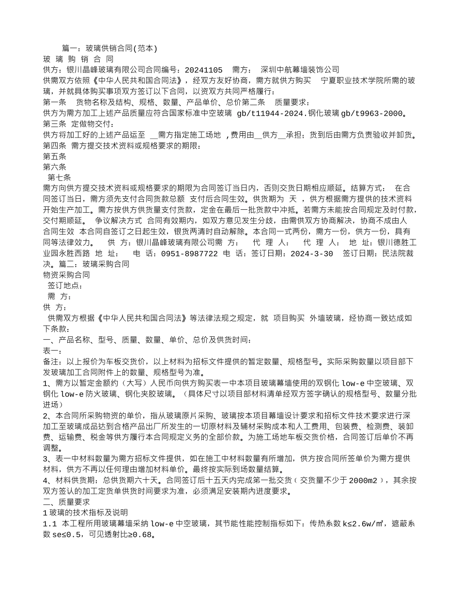 玻璃采购合同范本_第1页