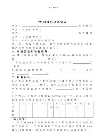 白酒类分销协议