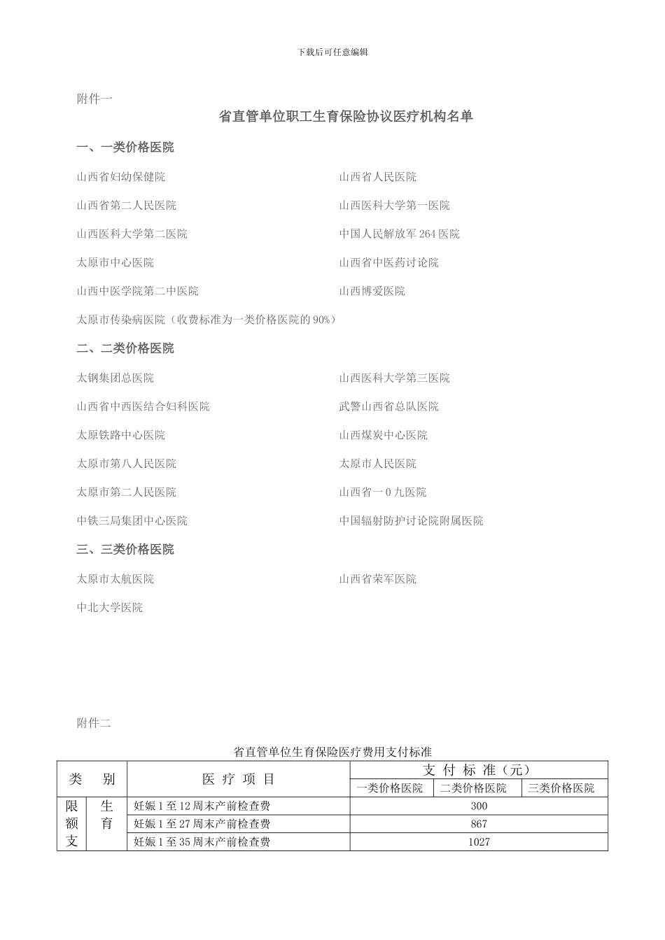 省直管单位职工生育保险协议医疗机构名单_第1页