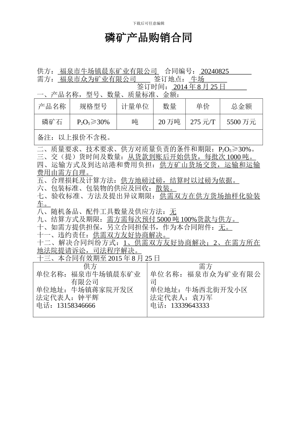 磷矿产品购销合同_第1页
