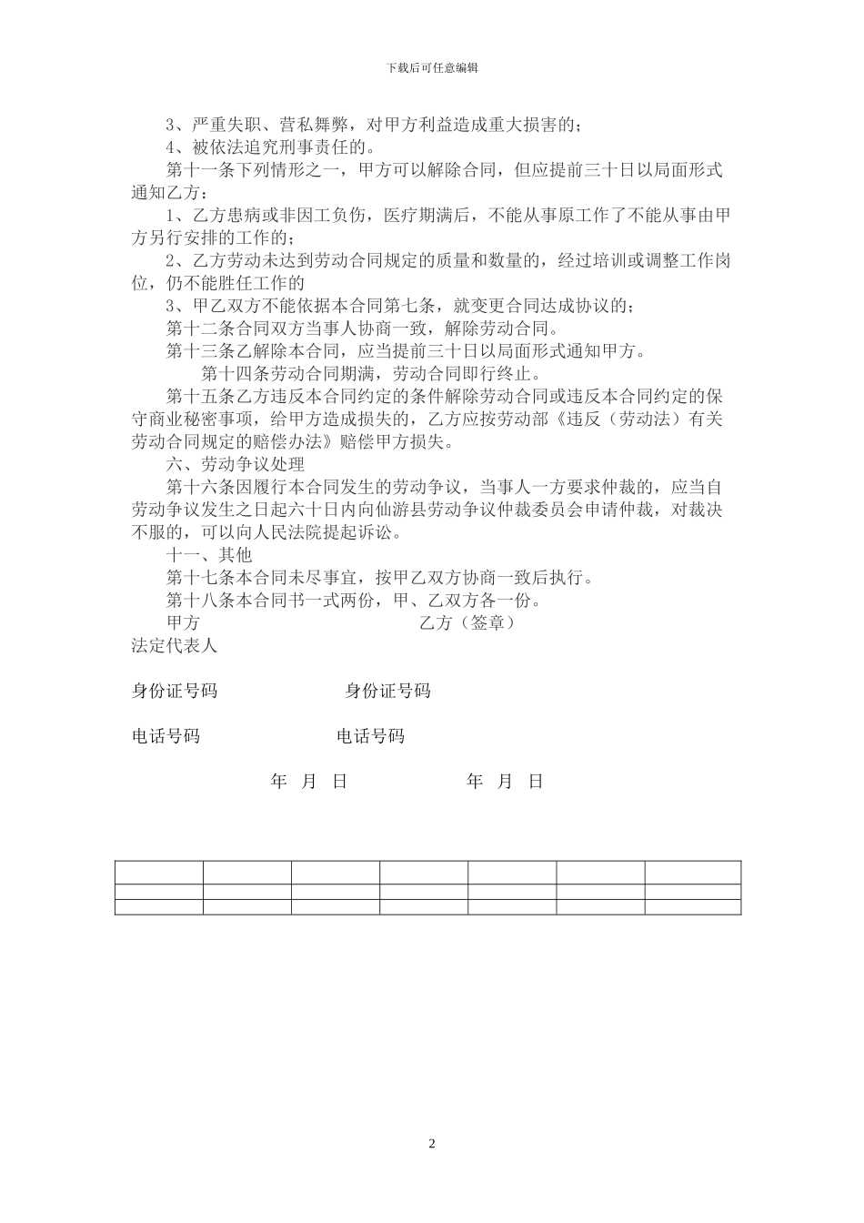 私营企业雇工劳动合同书_第2页